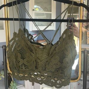 Free People Adella Lace Bralette in Olive Green, medium, EUC